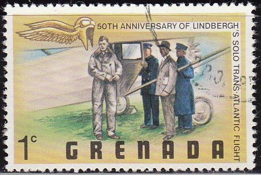 Grenada 1978 Scott 835 Sello Aniversario Zeppelin Vuelo Charles Lindbergh y el Espiritu de St. Louis 1c Matasello de favor Preobliterado 